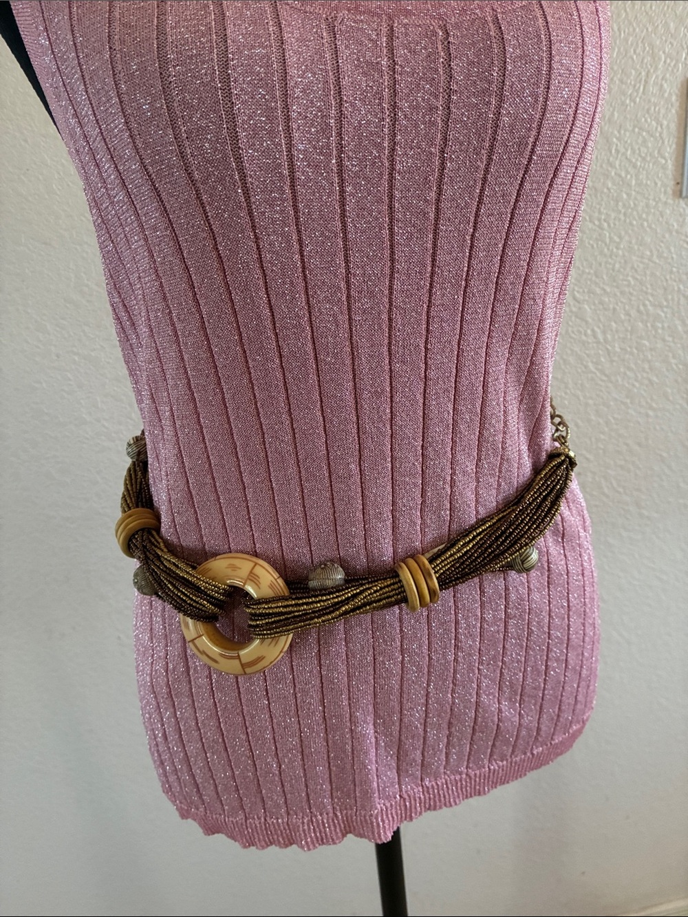 Chico's Multistrand Brown Beaded Waist Belt with Resin Ring